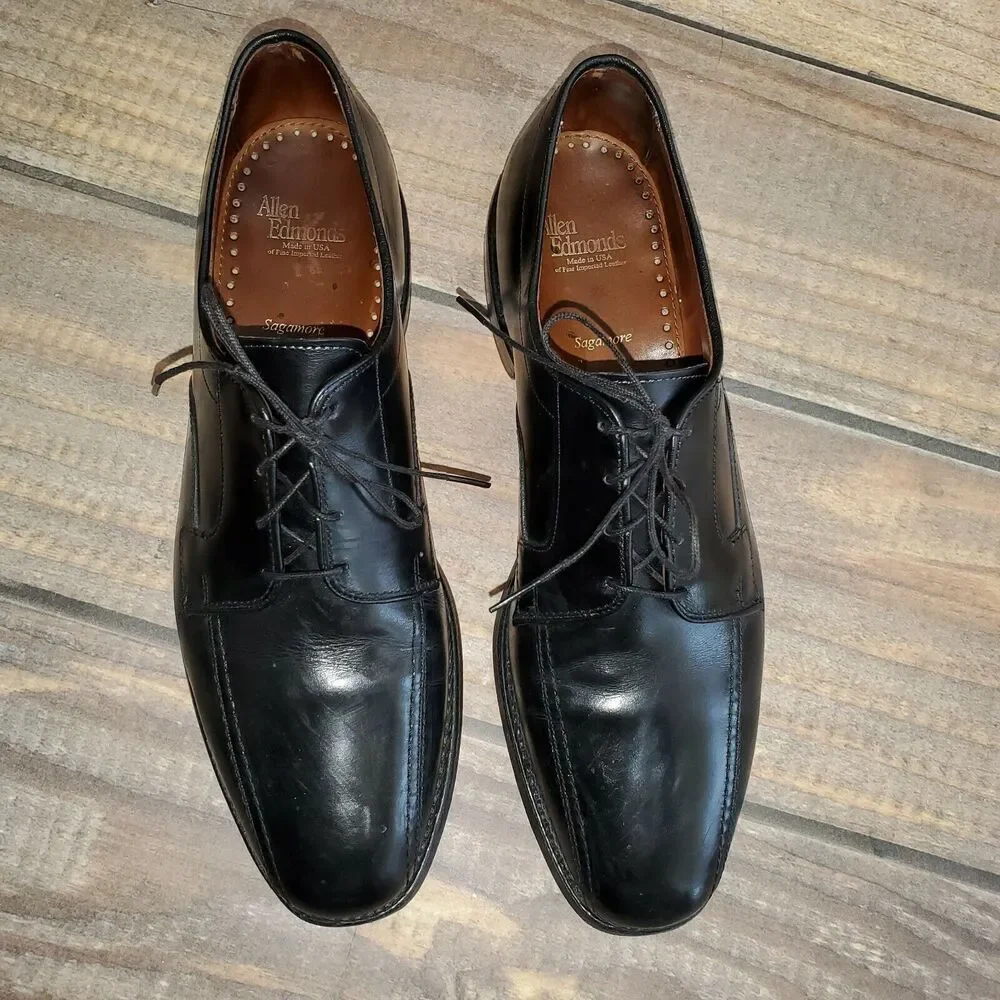 Allen Edmonds Sagamore Black Bicycle Toe‎ Dress Shoes Oxfords 12C narrow width
